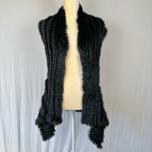Vintage Elliatt Rabbit Fur Acrylic Knitted Vest Cardigan Women M Black Soft